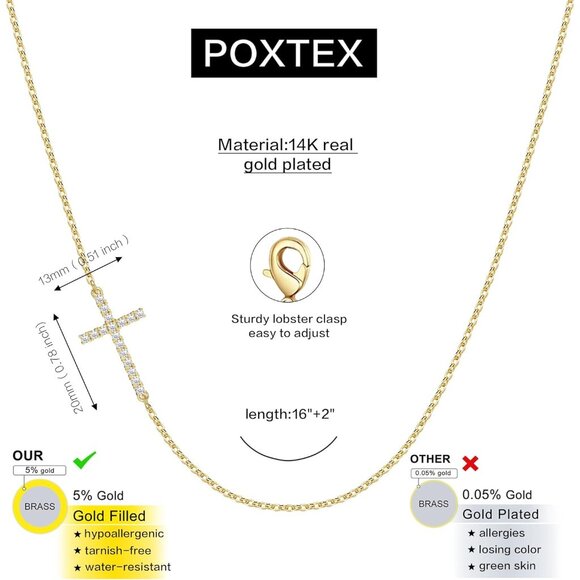 05 Sideway Cross Necklaces Women's Plated Dainty Silver Small Cross Pendant - Picture 3 of 9